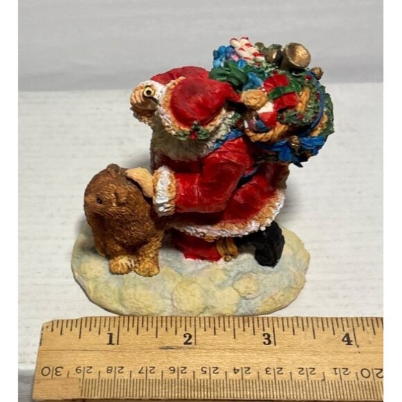 Enesco Santa Figurine Petting Bear Gift Bag Hand Painted Holiday Decor 1993 - Picture 7 of 8